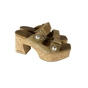 Jimmy Choo 'Fayence' Tan Suede 95 Faux Pearl-Embellished Suede Platform Mules